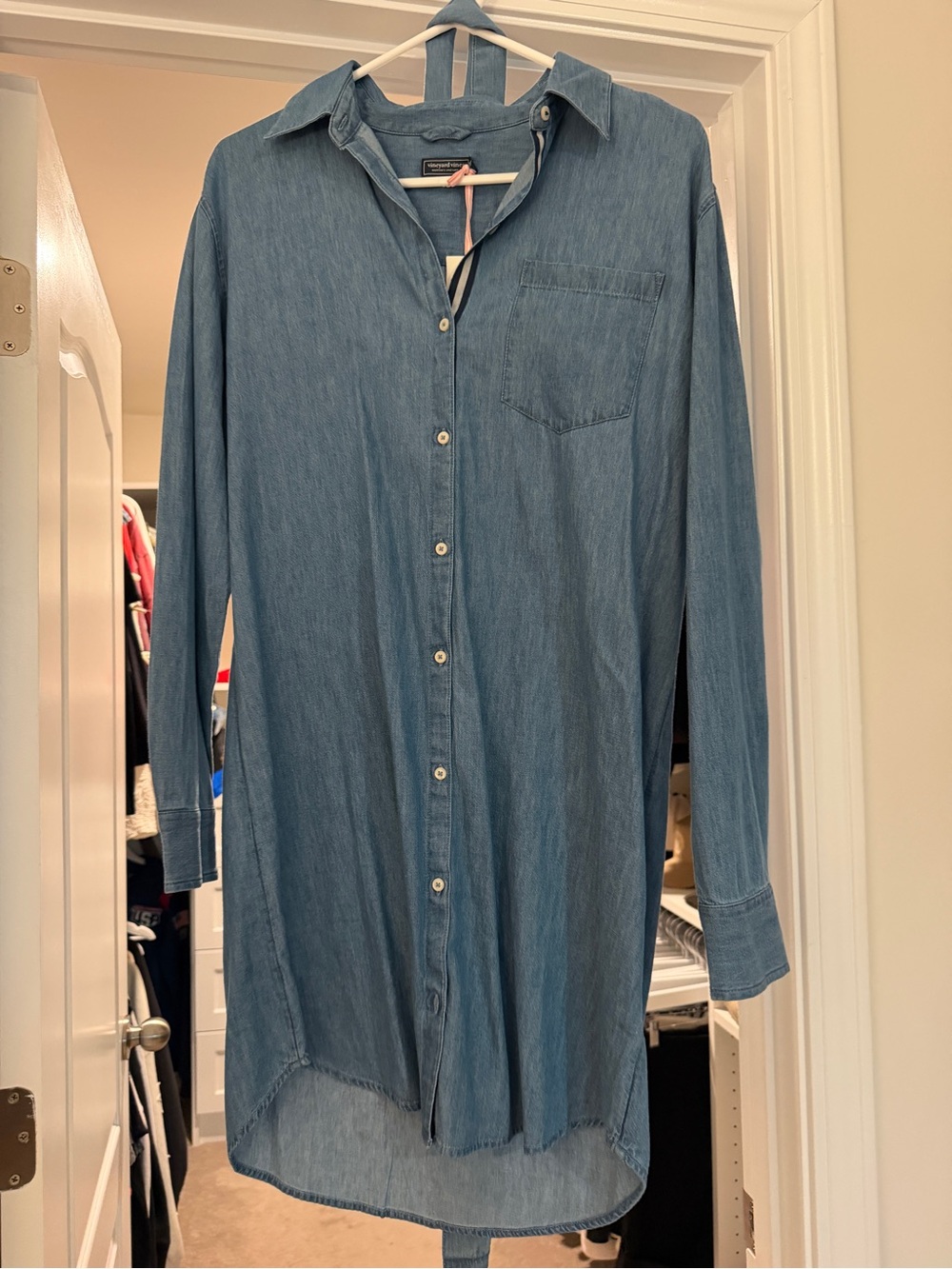 Vineyard Vines Light Blue Denim-Effect Button-Down Shirt Dress